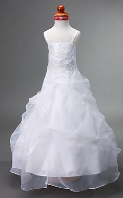 Ball Gown Spaghetti Straps Floor-length Organza Flower Girl Dress