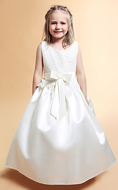 A-line Scoop Floor-length Lace Flower Girl Dress