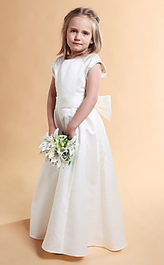 A-line Jewel Floor-length Satin Flower Girl Dress