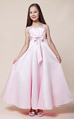 A-line Spaghetti Straps Empire Floor-length Stretch Satin Junior Bridesmaid Dress