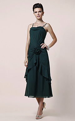 A-line Spaghetti Straps Tea-length Chiffon Mother of the Bride Dress