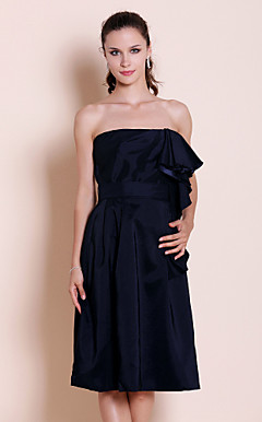 A-line Strapless Knee-length Stretch Satin Bridesmaid Dress