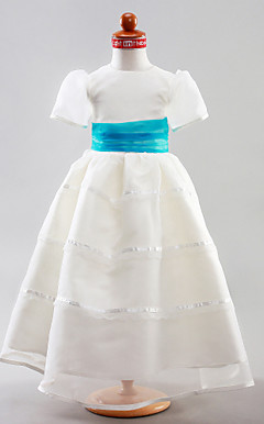 A-line Jewel Floor-length Organza Satin Flower Girl Dress