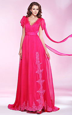 Chiffon A-line V-neck Court Train Evening Dress inspired by Linda Cardellini at Cannes Film Festival