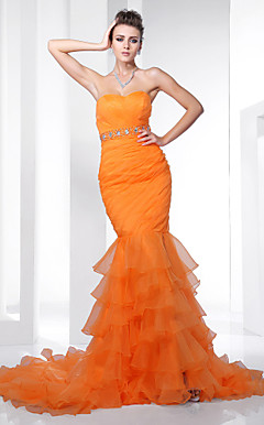 Trumpet/ Mermaid Sweetheart Court Train Organza Evening Dress