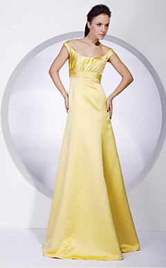 A-line Off-the-shoulder Sweep/ Brush Train Satin Bridesmaid/ Wedding Party/ Evening Dress