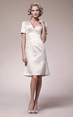 Sheath/Column V-neck Knee-length Satin Mother of the Bride Dress