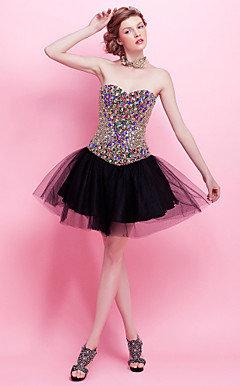 A-line Strapless Short/ Mini Tulle Cocktail Dress