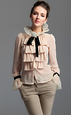 ts jakkeslaget ruffle foran bluse skjorte