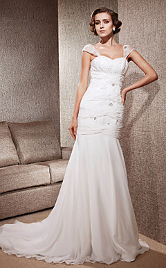 Trumpet/Mermaid Straps Chapel Train Chiffon Lace Wedding Dress