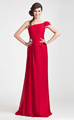 Sheath/ Column One Shoulder Floor-length Chiffon Bridesmaid Dress