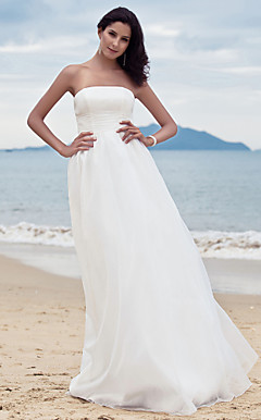 Sheath/Column Strapless Floor-length Organza Wedding Dress
