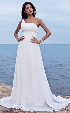 Sheath/Column One Shoulder Court Train Chiffon Wedding Dress