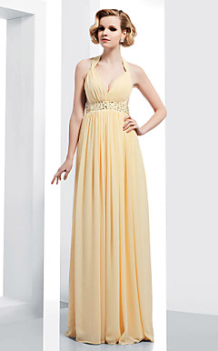 Sheath/Column V-neck Straps Floor-length Chiffon Evening Dress