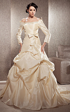 A-line Off-the-shoulder Court Train Taffeta Wedding Dress