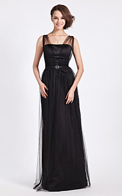 Sheath/Column Floor-length Tulle And Satin Bridesmaid Dress With Straps