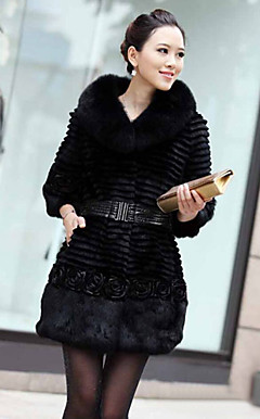 Half Sleeve Rabbit Fur Party Coat With Shawl Collar And Flower(s) (More Colors)