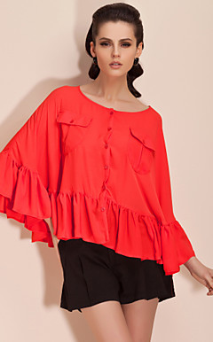 ts manga morcego ruffle acabamento blusa camisa (mais cores)