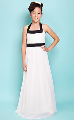 Sheath/Column Halter Floor-length Satin Chiffon Junior Bridesmaid Dress