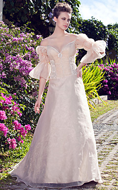 A-line Princess Strapless Floor-length Organza Wedding Dress