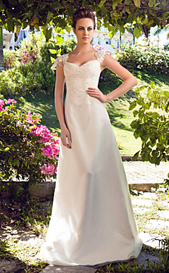 A-line Princess Sweetheart Floor-length Tulle Satin Wedding Dress
