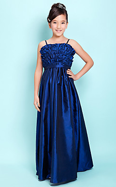 A-line Spaghetti Straps Floor-length Taffeta Junior Bridesmaid Dress