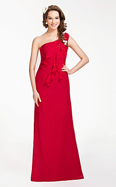 Sheath/Column One Shoulder Floor-length Satin Chiffon Bridesmaid Dress
