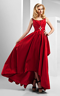 A-line Scoop Asymmetrical Floor-length Taffeta Evening Dress