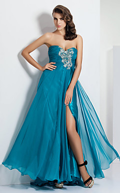 A-line Sweetheart Floor-length Chiffon Evening Dress