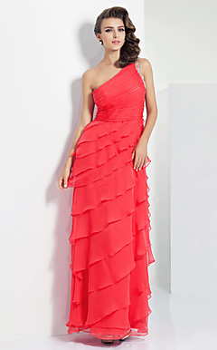 Sheath/Column One Shoulder Floor-length Chiffon Evening Dress