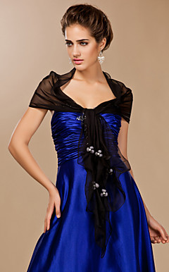 Chiffon With Button and Pearls Special Occasion Shawl In Black