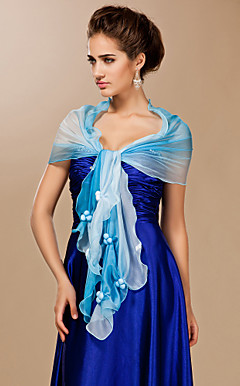 Chiffon With Button Special Occasion Shawl In Blue