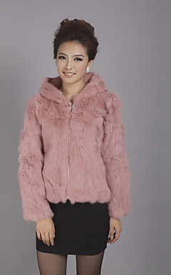 Long Sleeve Hooded Collar Office Rex Rabbit Fur Jacket(More Colors)