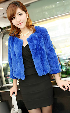 3/4 mouwen zonder kraag Career / Office Rex Rabbit Fur Jacket (meer kleuren)