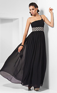 Guaina / colonna una spalla ankle-lunghezza perline abito da sera in chiffon