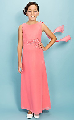 schede / column juweel enkellange chiffon junior bruidsmeisje jurk