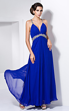 Sheath/Column V-neck Floor-length Chiffon Beading Evening Dress