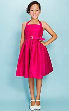 Ball Gown Halter Knee-length Taffeta Junior Bridesmaid Dress