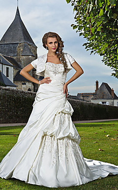 Trumpet/Mermaid Sweetheart Strapless Chapel Train Satin Wedding Dress With A Wrap