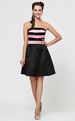 A-line Short/Mini Satin Bridesmaid Dress With Crystal Detailing