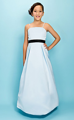 A-line Spaghetti Straps Floor-length Satin Junior Bridesmaid Dress