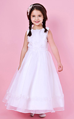 A-line Jewel Neck Floor-length Organza And Satin Flower Girl Dress