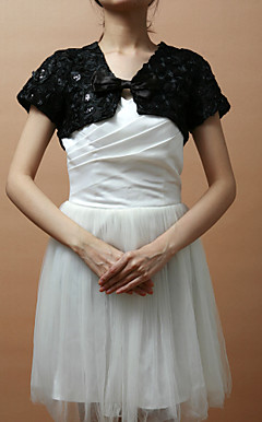 Luxurious Satin and Sequin Flower With Removable Bow Wedding Wrap / Special Occasion Jacket With Flowers