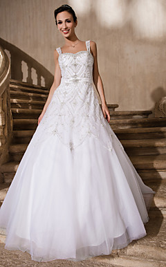Ball Gown Sweetheart Straps Floor-length Tulle Wedding Dress