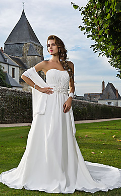 A-line Sweetheart Strapless Chapel Train Chiffon Wedding Dress With A Wrap