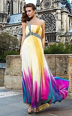 Sheath/Column One Shoulder Floor-length Chiffon Faddish Evening Dress