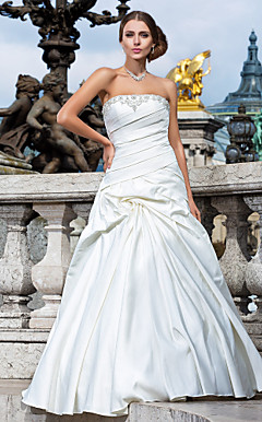 A-line Strapless Floor-length Satin Wedding Dress