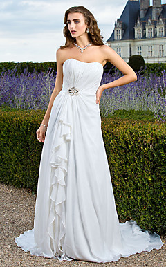 schede / kolom sweetheart rechter trein chiffon trouwjurk