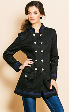 TS Contrast Color Stand Collar Double Breast Coat
