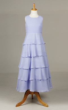 doce sem mangas chiffon de casamento / noite vestido da menina flor